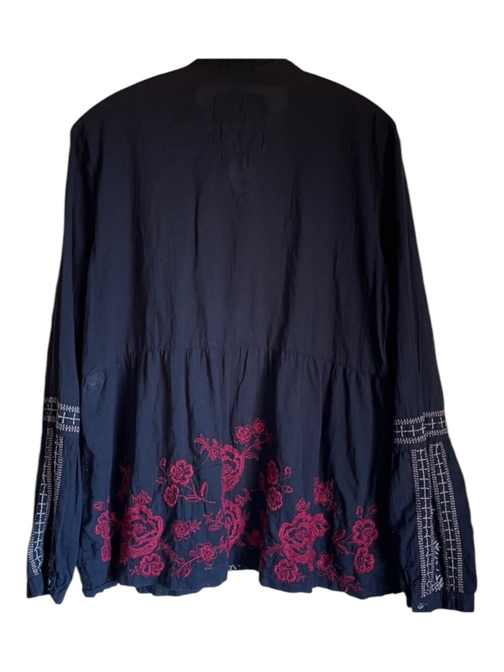 Johnny Was 3J Workshop Embroidered Cotton Peasant Tunic Top Navy Floral Size L - Picture 6 of 10